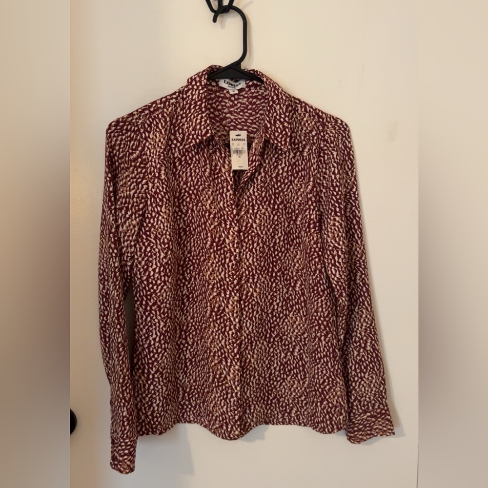 Express Red and White Long Sleeve Button Down Shirt